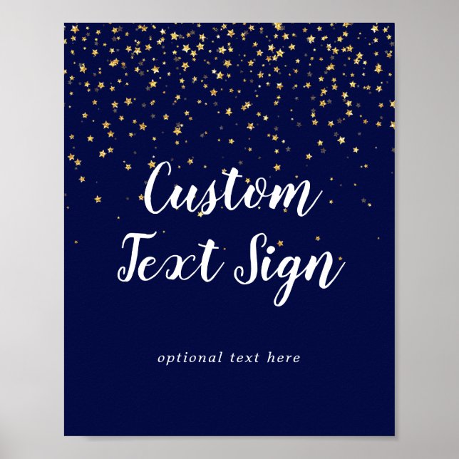 Gold Confetti | Navy Wedding Custom Text Sign (Front)