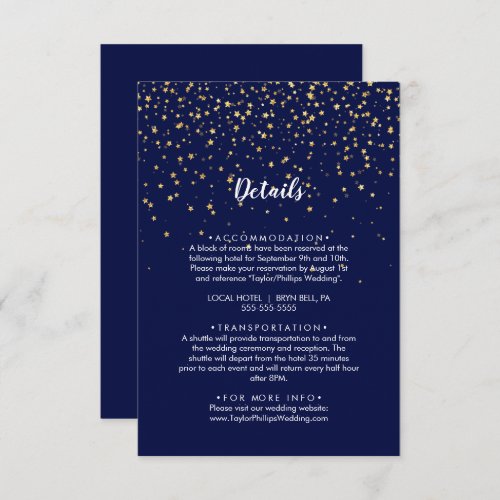 Gold Confetti  Navy Wedding Details  Enclosure Card