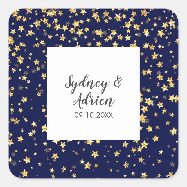 Gold Confetti | Navy Wedding Envelope Seals (Front)