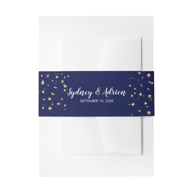 Gold Confetti | Navy Wedding Invitation Belly Band (Front Example)
