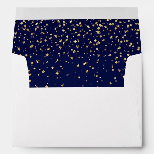Gold Confetti | Navy Wedding Invitation Envelope (Back (Bottom))