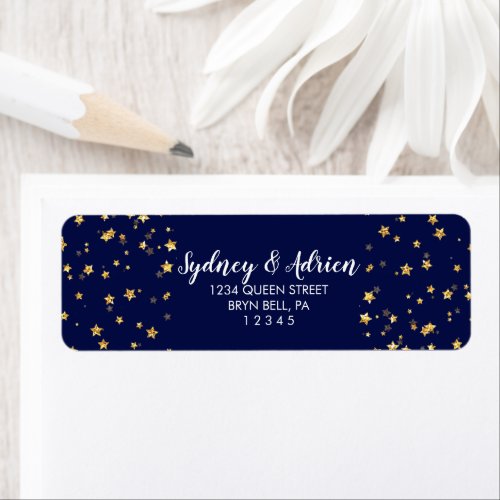 Gold Confetti  Navy Wedding Invite Return Address Label