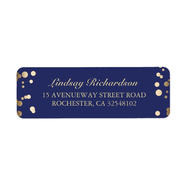 Gold Confetti Navy  Wedding Label (Front)