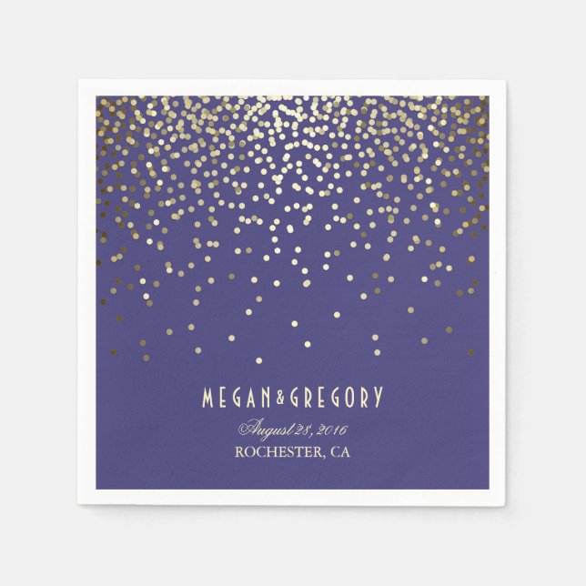 Gold Confetti Navy Wedding Napkins (Front)
