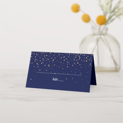 Gold Confetti  Navy Wedding Place Card