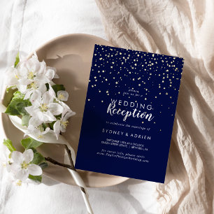 Gold Confetti Navy Wedding Reception Only Gold Foil Invitation