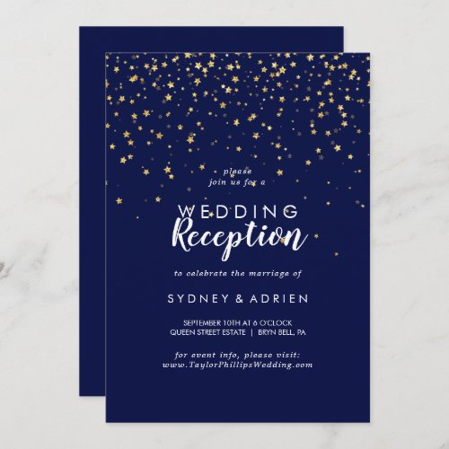 Gold Confetti  Navy Wedding Reception Only Invitation