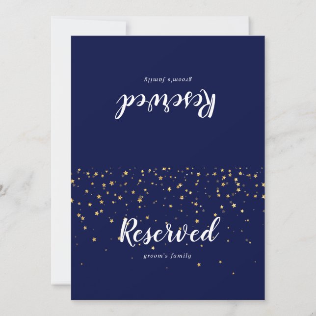 Gold Confetti | Navy Wedding Reserved Sign (Front)