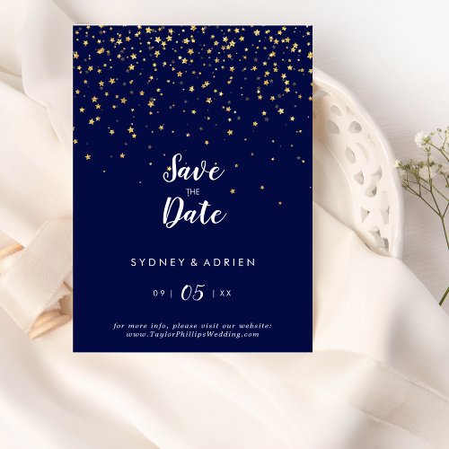 Gold Confetti  Navy Wedding Save The Date