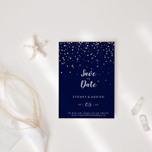 Gold Confetti Navy Wedding Save The Date Gold Foil Invitation