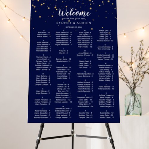 Gold Confetti  Navy Wedding Seating Chart Foam Board