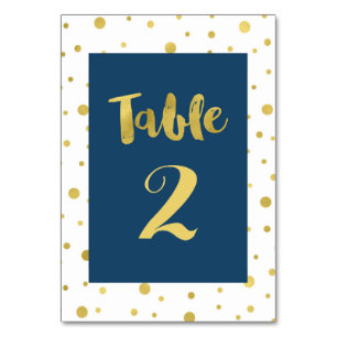 Gold Confetti Navy Wedding Table Number Cards