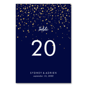 Gold Confetti Navy Wedding Table Numbers