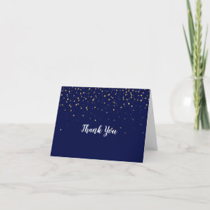 Gold Confetti Navy Wedding Thank You Card