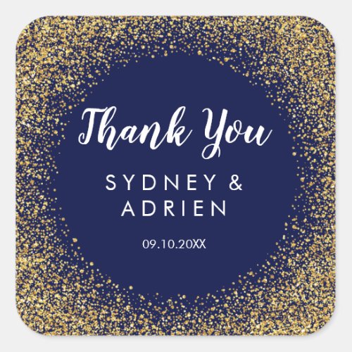 Gold Confetti  Navy Wedding Thank You Favor Square Sticker