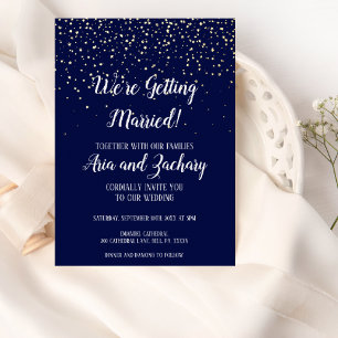 Gold Confetti Navy We're Getting Married Wedding Foil Invitation