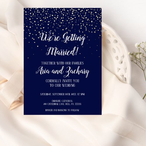 Gold ConfettiNavy Were Getting Married Wedding  Foil Invitation