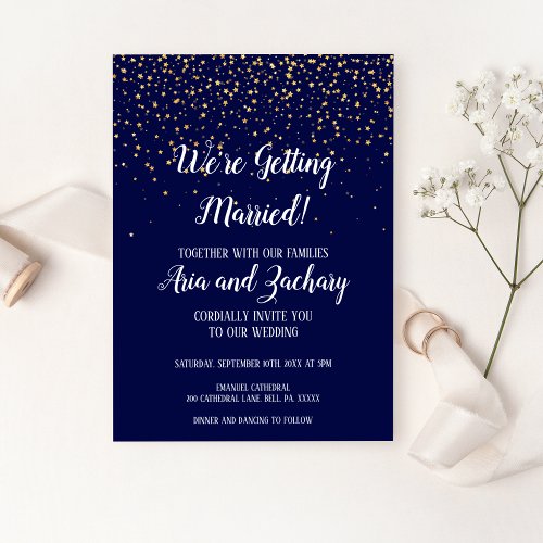 Gold ConfettiNavy Were Getting Married Wedding Invitation