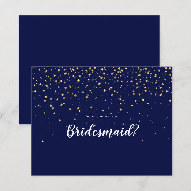 Gold Confetti | Navy Will You Be My Bridesmaid Note Card (Front/Back)