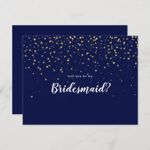Gold Confetti   Navy Will You Be My Bridesmaid Note Card