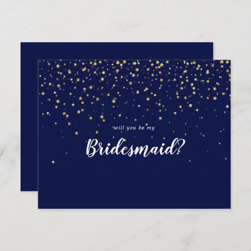 Gold Confetti  Navy Will You Be My Bridesmaid Note Card
