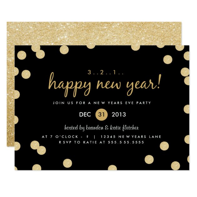 Gold Confetti New Years Eve Party Invite