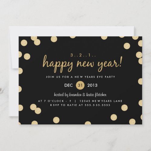 Gold Confetti New Years Eve Party Invite