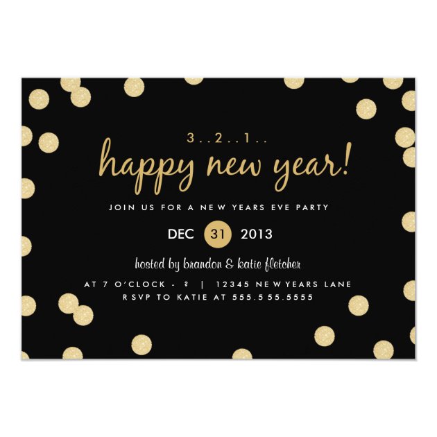 Gold Confetti New Years Eve Party Invite