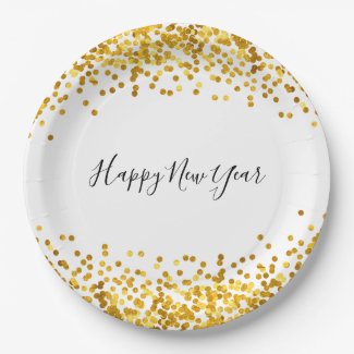 Gold Confetti New Year's Paper Plates