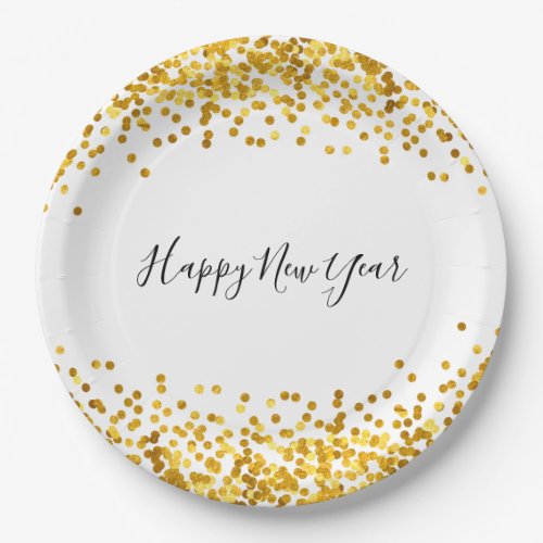 Gold Confetti New Years Paper Plates