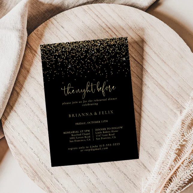 Gold Confetti Night Before Rehearsal Dinner Invitation Zazzle