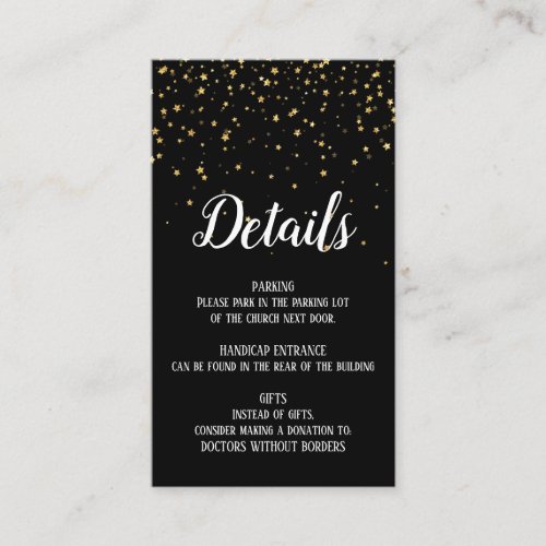 Gold Confetti on Black Anniversary Details Card