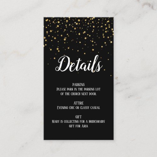 Gold Confetti on Black Bachelorette Details Card