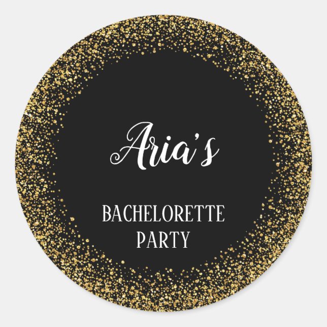 Gold Confetti on Black Bachelorette Envelope Seals (Front)