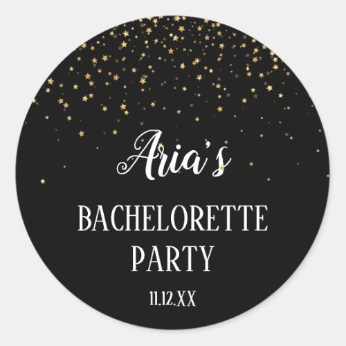 Gold Confetti on Black Bachelorette Party Classic Round Sticker