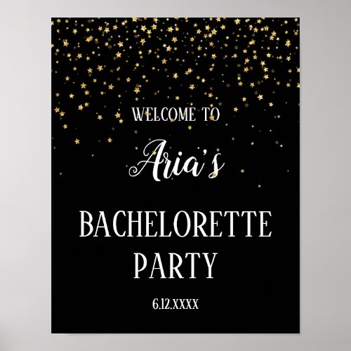 Gold Confetti on Black Bachelorette Party Welcome Poster