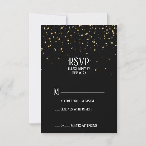 Gold Confetti on Black Birthday Party RSVP Card