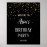 Gold Confetti on Black Birthday Party Welcome Poster