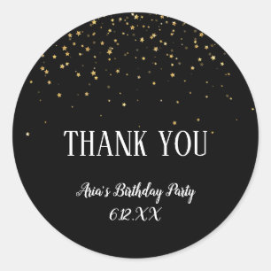 Gold Confetti on Black Birthday Thank You Sticker