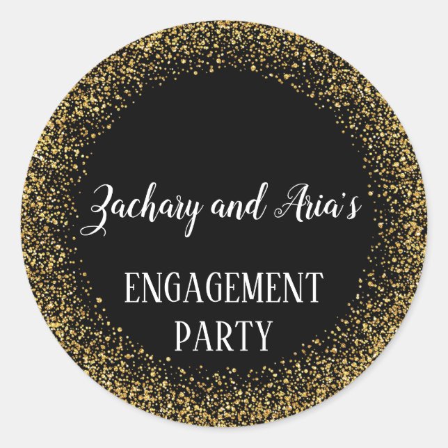 Gold Confetti on Black Engagement Envelope Seals (Front)