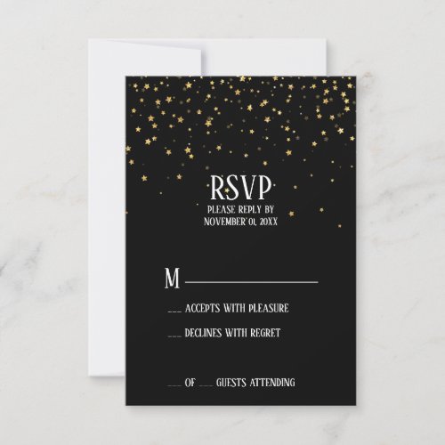 Gold Confetti on Black Engagement RSVP Card