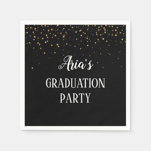 Gold Confetti on Black Graduation Party Napkins