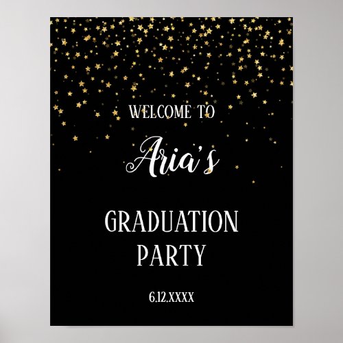 Gold Confetti on Black Graduation Party Welcome Poster