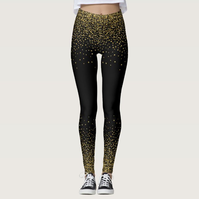 Gold Confetti On Black Leggings (Front)