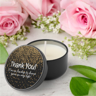 Gold Confetti on Black  Mini Candle Favors