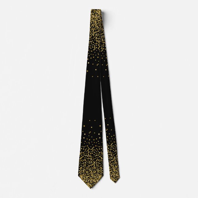 Gold Confetti On Black Neck Tie (Front)