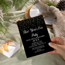 Gold Confetti on Black New Year's Eve Party Gold Foil Invitation