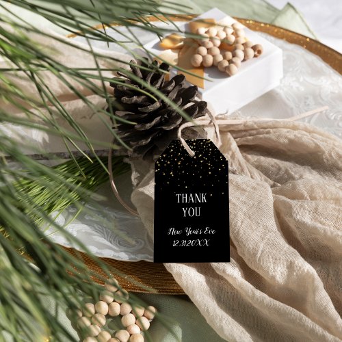 Gold Confetti on Black New Years Eve Thank You Gift Tags