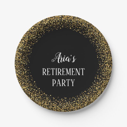 Gold Confetti On Black Retirement Party Plates Zazzle Com