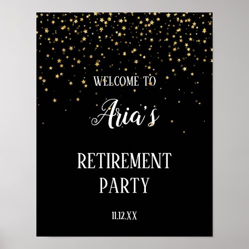 Gold Confetti on Black Retirement Party Welcome Poster